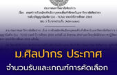 ม.ศิลปากร ประกาศ จำนวนรับและเกณฑ์การคัดเลือก TCAS68 รอบที่ 3 Admission