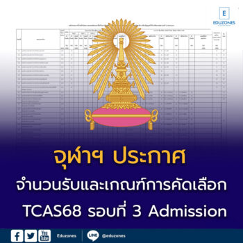 จุฬาฯ ประกาศ จำนวนรับและเกณฑ์การคัดเลือก TCAS68 รอบที่ 3 Admission 