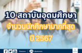 10 สถาบันอุดมศึกษาจำนวนนักศึกษามากที่สุด : ผลสำรวจจากสำนักงานปลัดกระทรวงการอุดมศึกษา วิทยาศาสตร์ วิจัยและนวัตกรรม ปีการศึกษา 2567